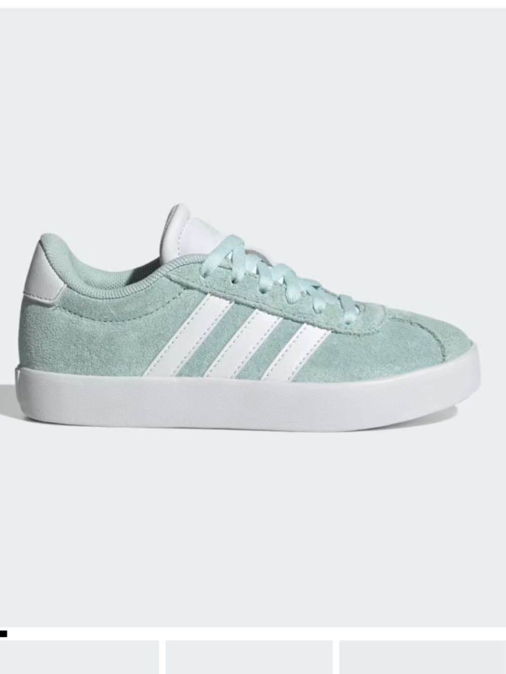 adidas Girls Mint Green Suede Sneakers with White Stripes Sz 4